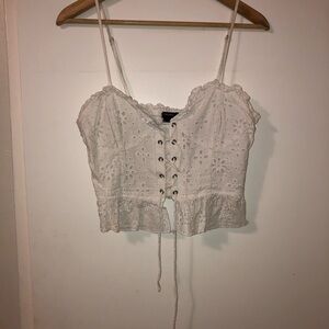 Forever 21 White Lace-Up Eyelet Crop Top